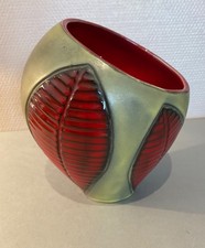 ÉLÉGANT VASE FERNAND ELCHINGER DÉCOR" FEUILLE" ALSACE SOUFFLENHEIM 1960