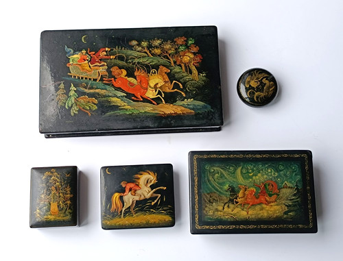 Lot boites laque russe ussr - lot,