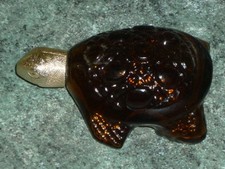 ANCIEN FLACON DE PARFUM VIDE AVON CHARISMA TORTUE EN VERRE AMBRE AVEC ETIQUETTE