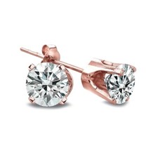 1/4 CT Diamant Rond 14K or Rose Boucles D'Oreilles, H, I2-I3