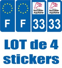 4 STICKERS LOGO REGION + F PLAQUE IMMATRICULATION 33 NOUVELLE AQUITAINE