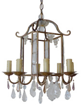 Charming Antique Chandelier Pagoda Lantern Prisms 1930 Italian Ceiling 8 fires