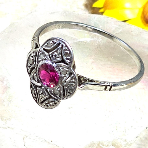 Bague art déco blanc roses - bague,