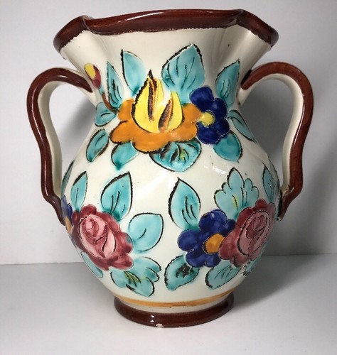 Vase ansé décor floral - vase,
