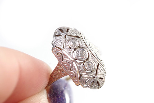 Bague art deco diamants or - bague,