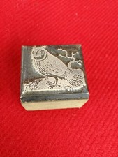  Tampon Encreur Bois et Métal Ancien ,Motif Chouette , Hibou ...