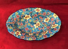 Ancienne coupe ovale / panière / corbeille en émaux de LONGWY signée 34 cm Pain