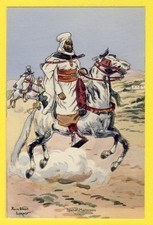 cpa France Illustration signée PIERRE ALBERT LEROUX Cavalier SPAHIS MAROCAINS