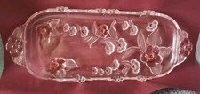 Plat de service à Cake ,Gâteau vintage Décor Floral en verre Givré  1950-1960