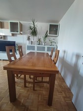 Table extensible en chêne massif démontable + 6 chaises (assises remplaçables) –