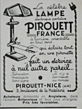 PUBLICITÉ DE PRESSE 1940 LA CÉLÉBRE LAMPE PIROUETT ÉLECTRIQUE PORTATIVE