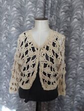 COTE LAC Top Gilet Dentelle crochet VINTAGE laine angora écru 36 38