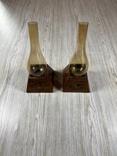 Paire de photophores vintage bois et verre – déco zen