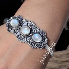 Bracelet en pierre de lune arc-en-ciel pierre précieuse argent sterling 925...