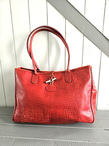 Sac cuir rouge - cuir, croco