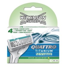 WILKINSON Sword Pack 4 Lames "QUATTRO TITANIUM SENSITIVE" Lot Recharge Rasoir 4