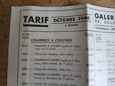 Tarif prix des meubles des Galeries Barbès 1946 chambres literie salle à manger