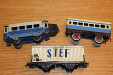 LOT à RESTAURER vintage 3 ancien WAGON TRAIN HORNBY MECCANO madrid STEF sncf TIN