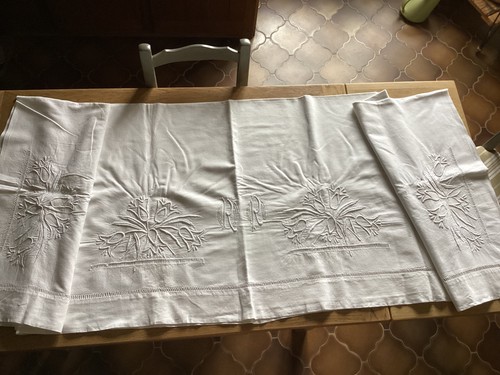 Drap textiles ancien brodé - drap,