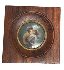 Miniature  Femme au Chapeau violet Signé J. D’Helin École Française XIX ème