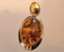 Pendentif en or 14K et ambre, poinçon polonais, bijou vintage