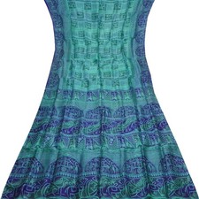 Namaste Ancien Bleu Canard Saris 100% Pure Soie Imprimé Indien 4,57 M Artisanat