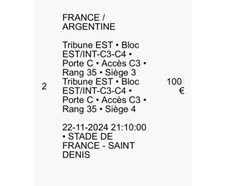 2 places rugby France Argentine 22 novembre 2024