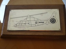 Hélicoptère Dauphin N - Flottille 35F - plaque décorative gravée laiton + bois