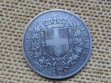 pièce de monnaie argent  900mil.  Italie ,  5 lires 1876  Emanuel II , 25 gr.