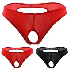 Hommes Slip String Suspensoir Sexy sous-Vêtement Transparent Short Devant Ouvert