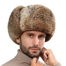 Homme Chapka Russe en Fausse Fourrure Chapeau Trappeur Hiver Chaud Bonnet Avi...