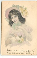 Jeune femme avec un lapin sur les genoux - 19983