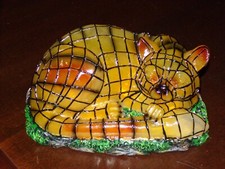 lampe chat tiffany a piles en resine