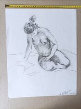 tres beau DESSIN NU Crayon original Signé