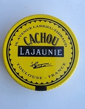 Boîte métal jaune Réglisse   CACHOU LAJAUNIE marque noire à Toulouse  ( vide )