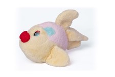 Ancienne peluche doudou Poisson jaune rose bleu bouche rouge 26 cm