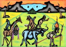 Kivuthi Mbuno (1947) - Personnages & animaux - Kenya - Art africain Rare