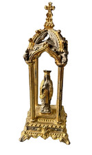 Oratoire de voyage Vierge sous Dais Gothique en Métal doré