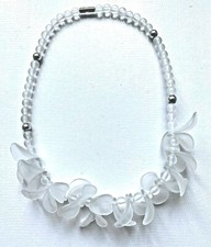COLLIER vintage perle BLANC plastique comme en verre translucide NEUF RARE !