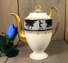 Antique French Hand Painted Porcelain Tea Pot Gilt Empire Style Old Paris 19thC