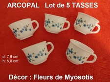 ARCOPAL FRANCE Vintage Lot 5 TASSES Décor Fleurs Myosotis