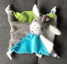 Doudou Ane gris bleu vert blanc foulard étoiles grelot Sterntaler