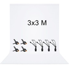 3 x 3 M Toile de Fond Fond Blanc avec 8 Clips Anti-Plis 100% Polyester Pliabl...