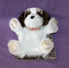 CREATIONS DANI DOUDOU PELUCHE CHIEN ST BERNARD MARIONNETTE BLANC MARRON CHINE