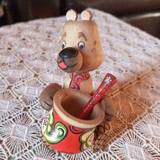 Jouet en bois 1982 URSS figurine ourson cuisinier cuiller peint à la main