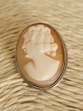 Ancienne Broche Pendentif En Argent 800 Avec Véritable Camée Vintage 