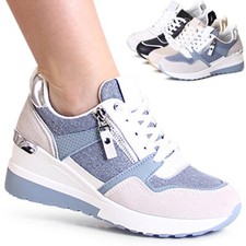 Chaussures Femme Semelle Compensée Baskets Basses Plateforme de Sport Maille