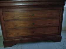 Ancien Commode 3 Tiroirs  Pitchpin et Cuir Vintage 60's Style Maison Regain