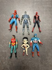 Lot 6 Figurines Super Héros Marvel DC Spiderman X Men Wonder Woman Used 