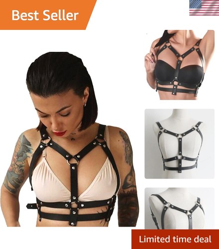 Punk black leather chest - black,